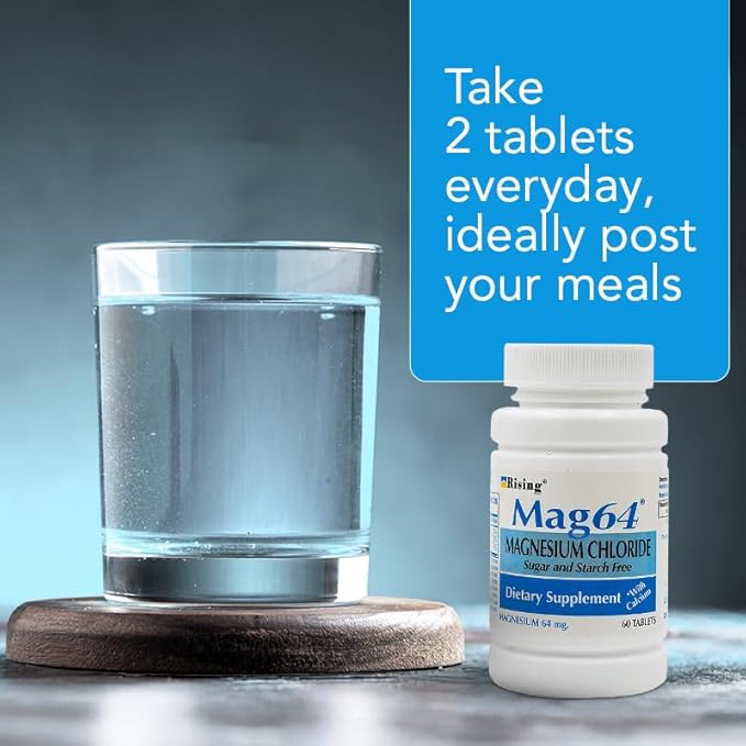 Rising Pharma - Mag64 Magnesium Chloride with Calcium Tablets - 60 Counts