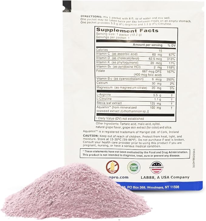 L-ARGININE PRO Supplement Powder | 90 Packets Single Serve Travel Size | 5,500mg of L-arginine Plus 1,100mg L-Citrulline, Raspberry, Orange & Grape