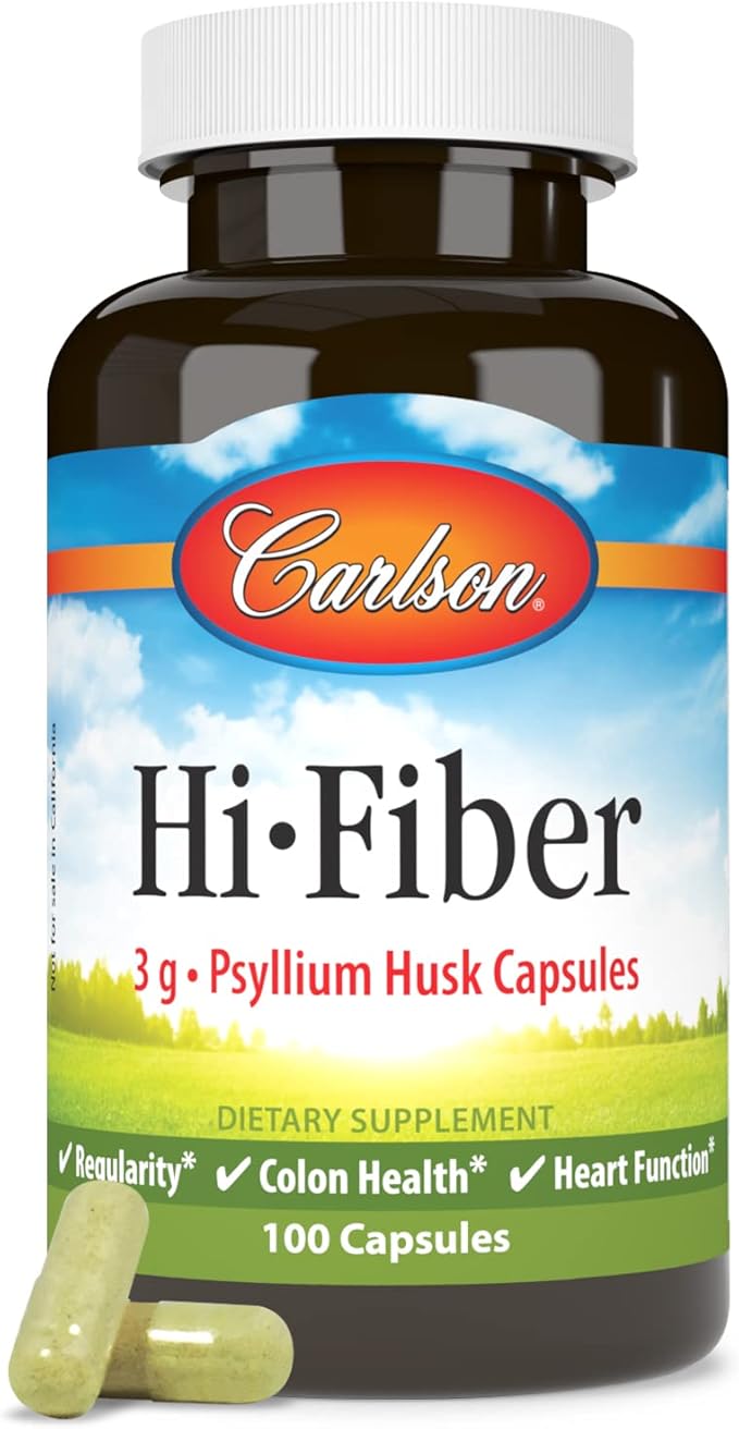 Carlson - Hi-Fiber, 3 g, Psyllium Husk Capsules, Regularity, Colon Health & Heart Function, 100 Capsules