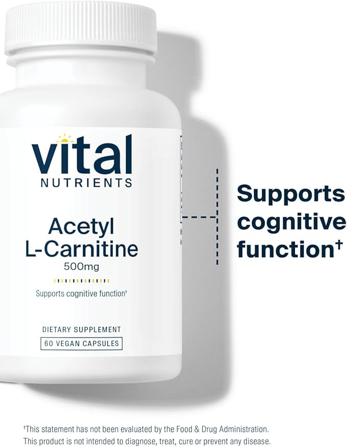 Vital Nutrients Acetyl L-Carnitine 500mg | Brain, Memory, and Cognitive Support Supplement* | Vegan | Gluten, Dairy, Soy Free | Non-GMO | 60 Capsules