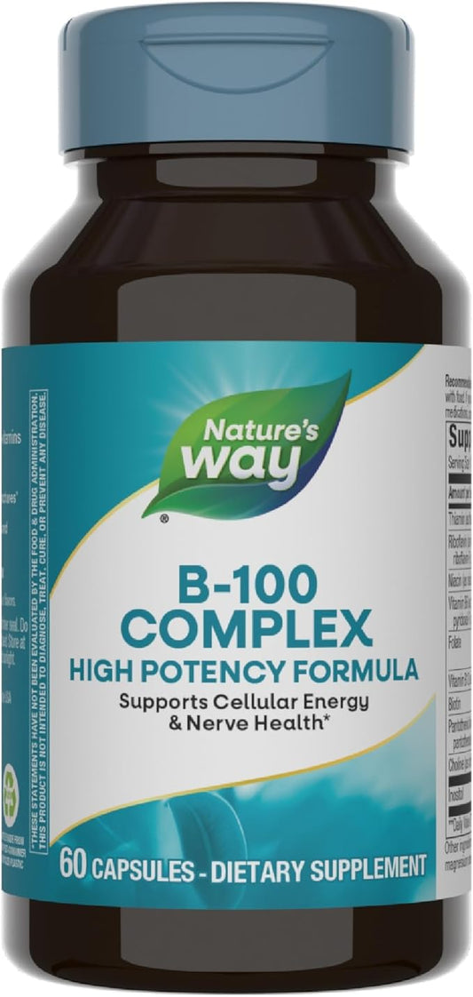 Nature's Way B-100 Complex, Supports Cellular Energy and Nerve- Health*, 8 B-Vitamins, 60 Capsules (Packaging May Vary)