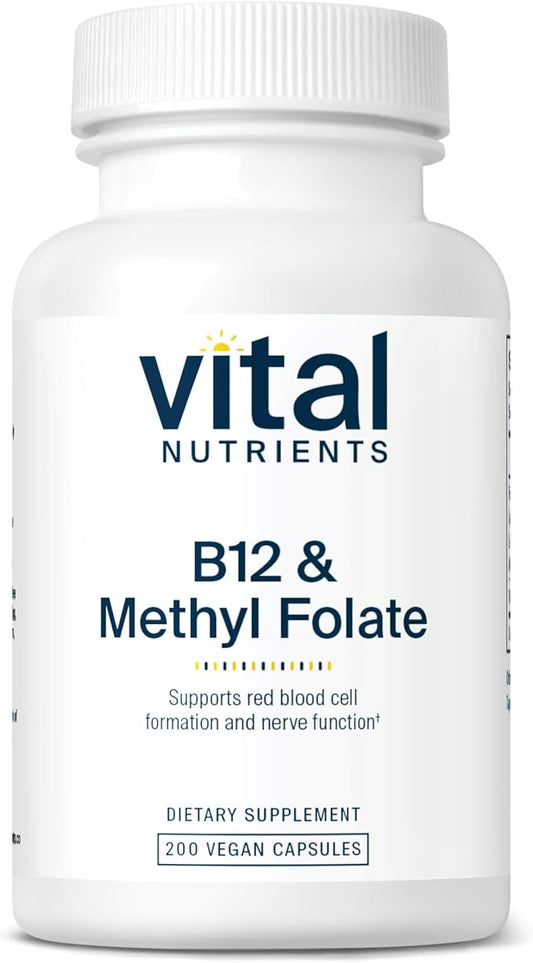Vital Nutrients Vitamin B12 & Methyl Folate | Vegan Methylated Folate & B12 Supplement | 5-MTHF Plus B12 Supports Nervous System & Metabolism* | Gluten, Dairy, Soy Free | 200 Capsules