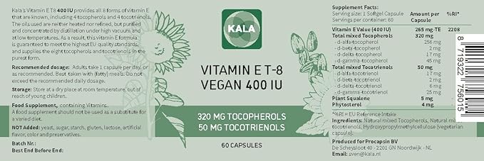 Vitamin E - All 8 Tocopherols + Tocotrienols 400 IU Vegan - Alpha Tocopherol/Tocotrienol + Beta Tocopherol/Tocotrienol + Gamma Tocopherol/Tocotrienol + Delta Tocopherol/Tocotrienol
