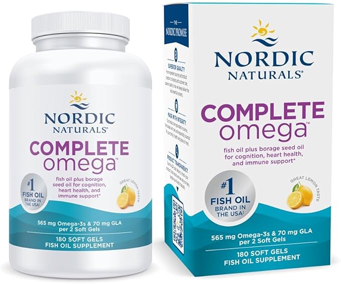 Nordic Naturals Complete Omega, Lemon Flavor - 180 Soft Gels - 565 mg Omega-3 - EPA & DHA with Added GLA - Healthy Skin, Cognition, & Positive Mood - Non-GMO - 90 Servings