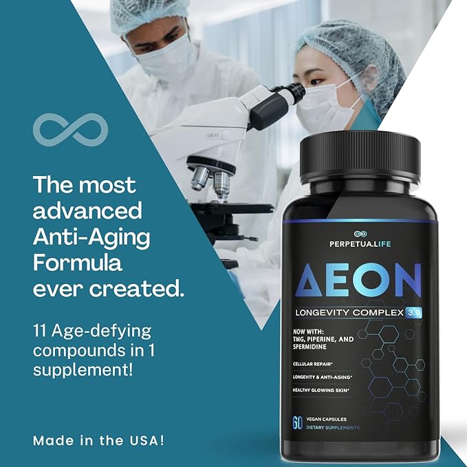 Anti Aging Supplement NAD Complex AEON with Nicotinamide, Fisetin, Quercetin, Resveratrol, Astragalus, Collagen, CoQ10, L-Theanine, EGCG