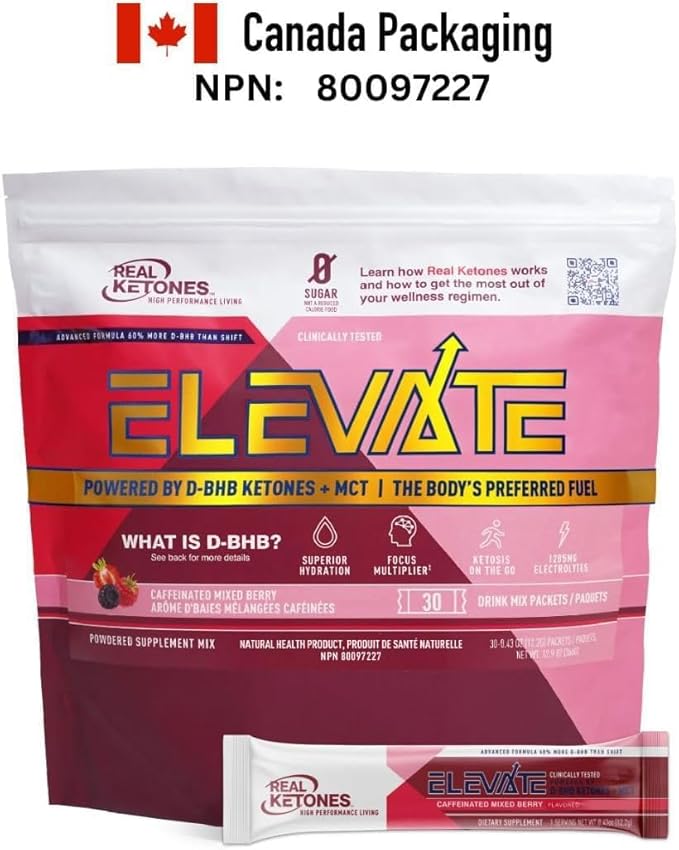 Real Ketones MCT & BHB Exogenous Ketones Drink Mix Packets Elevate Keto Electrolytes Powder Packets No Sugar with 4 Main Electrolytes Plus Hydrating Proprietary Keto BHB (30 Pack, Mixed Berry)