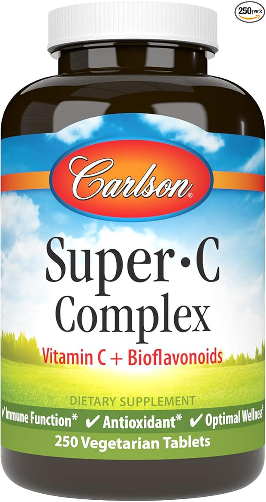Carlson - Super-C Complex, Vitamin C + Bioflavonoids, Immune Function & Optimal Wellness, Antioxidant, 250 Vegetarian Tablets