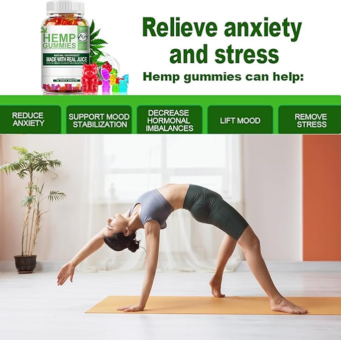 (2 Pack) Hemp Gummies - 90PCS Stress Relief Fruity Gummy Bear with Hemp Oil, Natural Hemp Supplements