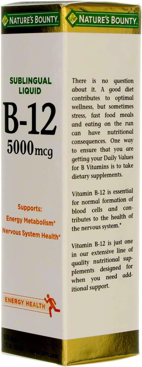 Nature's Bounty B-12 5000 mcg Sublingual Liquid Energy Health 2 oz (Pack of 2)