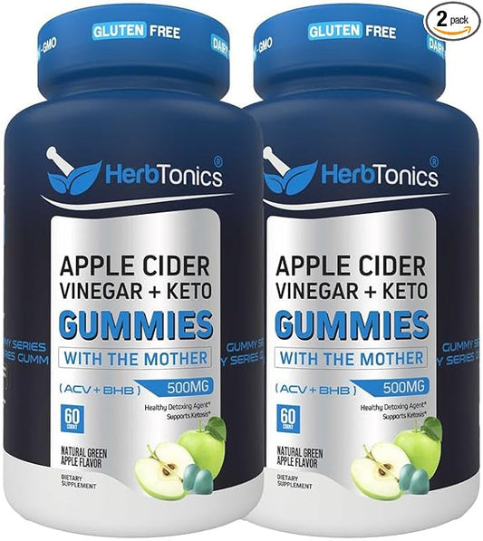 Herbtonics Keto Apple Cider Vinegar Gummies - Digestion & Detox Support - Sugar Free BHB Advanced Formula for Keto Support - Raw ACV with The Mother - 120 Vegan ACV Gummies