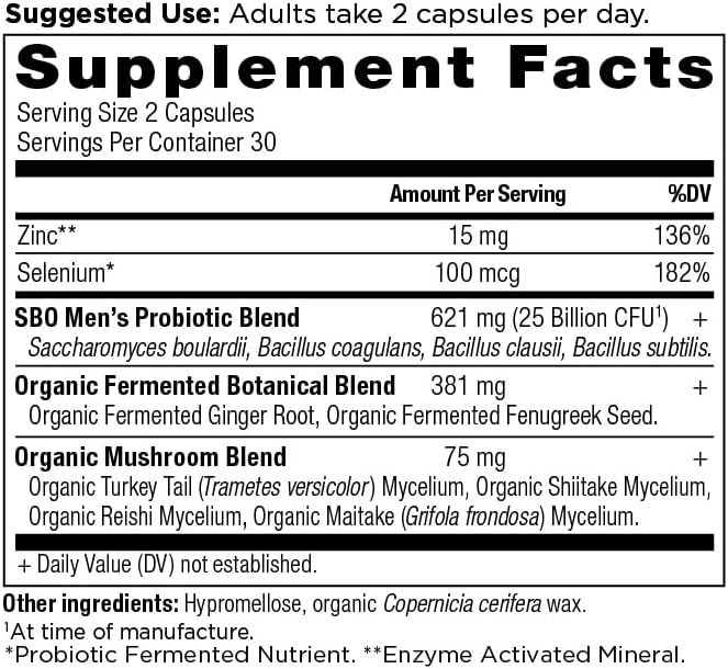 Ancient Nutrition Probiotics for Men, SBO Probiotics Men's 60 Ct, for Gut Health, Digestive and Immune Support, Boosts Muscle Mass and Fat Metabolism, 25 Billion CFUs* Per Serving