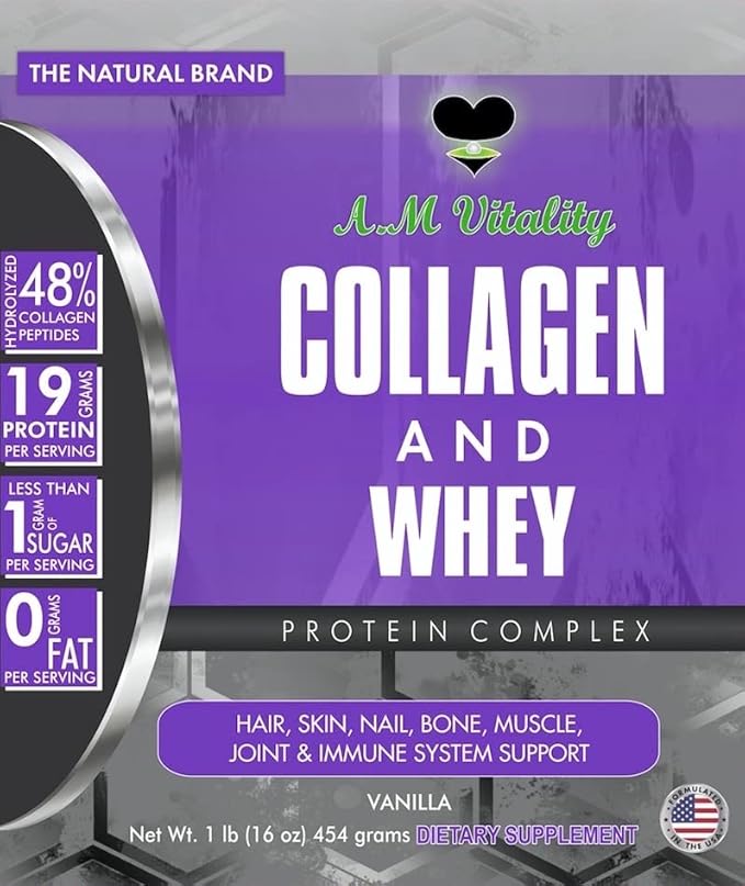 Collagen and Whey Protein Powder Complex Health Supplement - Vanilla Flavor - 16oz (21 Servings)