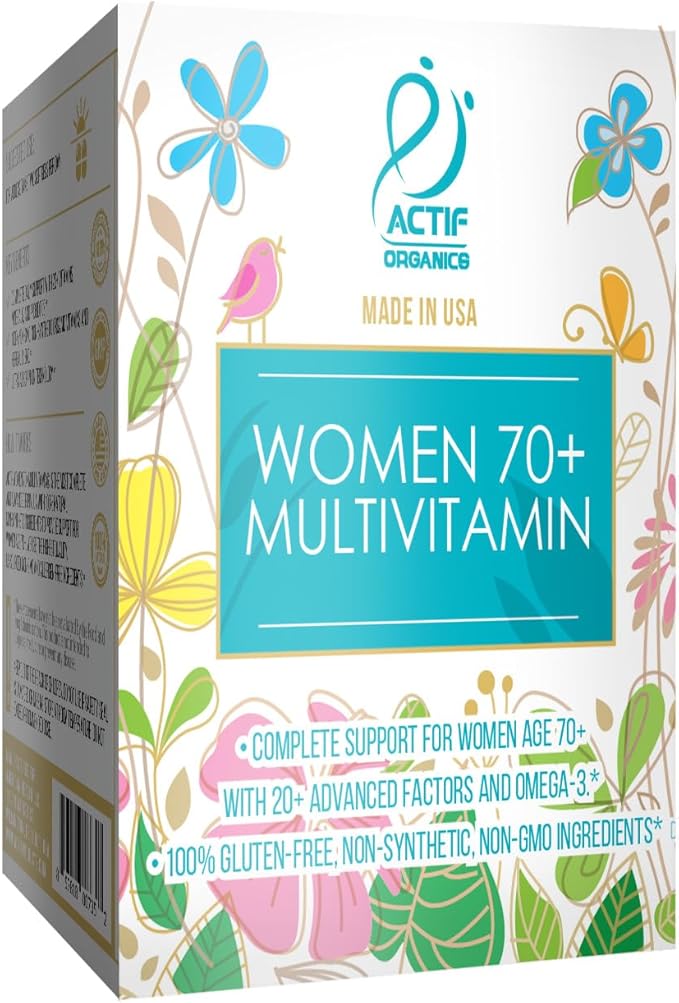 ACTIF Organic Multivitamin for Women Age 70+ with 20+ Advanced Factors and Omega-3 Oil, Non-GMO, Made in USA, 90 Count RealCaps