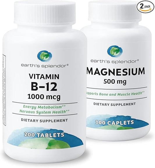 Earth's Splendor Energy + Muscle Support Energy Supplements: Vitamin B12 & Magensium, Gluten & Wheat Free, No Artificial Flavors & Preservative: Helps Metabolism, Bone & Muscle Health
