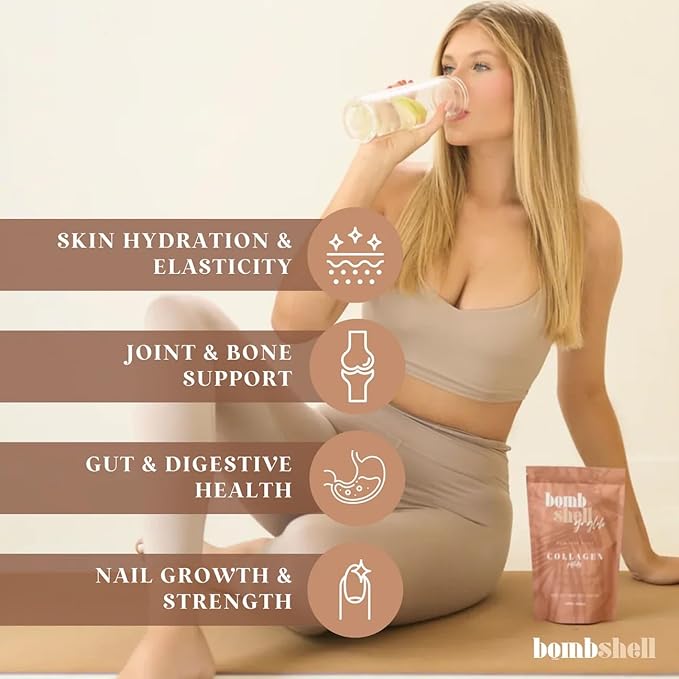 BOMBSHELL Go Glow | Beauty Collagen Peptide Powder for Women (Type I & III), Unflavored, Hair Skin & Nails Supplement, 8.8oz