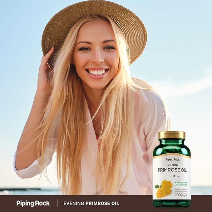 Piping Rock Evening Primrose Oil Capsules 1000mg | 200 Softgels | Cold Pressed Supplement | Non-GMO, Gluten Free