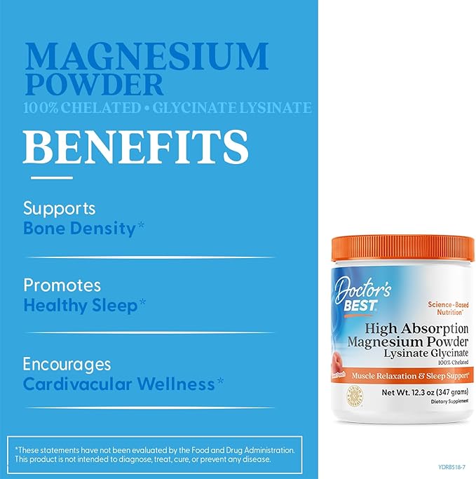 Doctor's Best High Absorption Magnesium Powder (Peach Flavored) 100% Chelated TRACCS, Not Buffered, Headaches, Muscle, Vegan, Peach Flavor, 12.3 Ounce (Pack of 1)