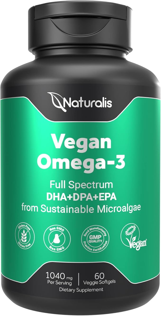 Vegan Omega 3 DHA, EPA & DPA from Algae | Vegan Society Certified, Sustainably Sourced, True Full Spectrum | 60 Veggie Softgels (Carrageenan Free)