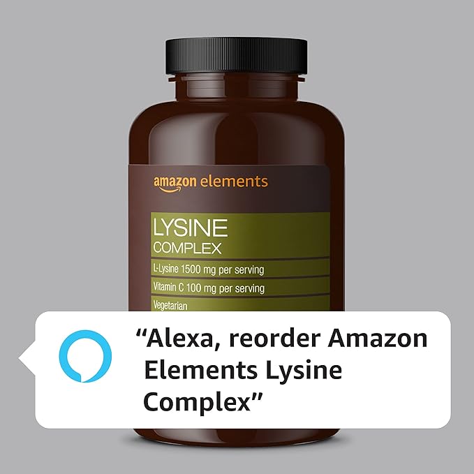 Amazon Elements Lysine Complex with Vitamin C for Immune Health Support, Vegetarian, 65 Servings, 195 Count (Packaging may vary)