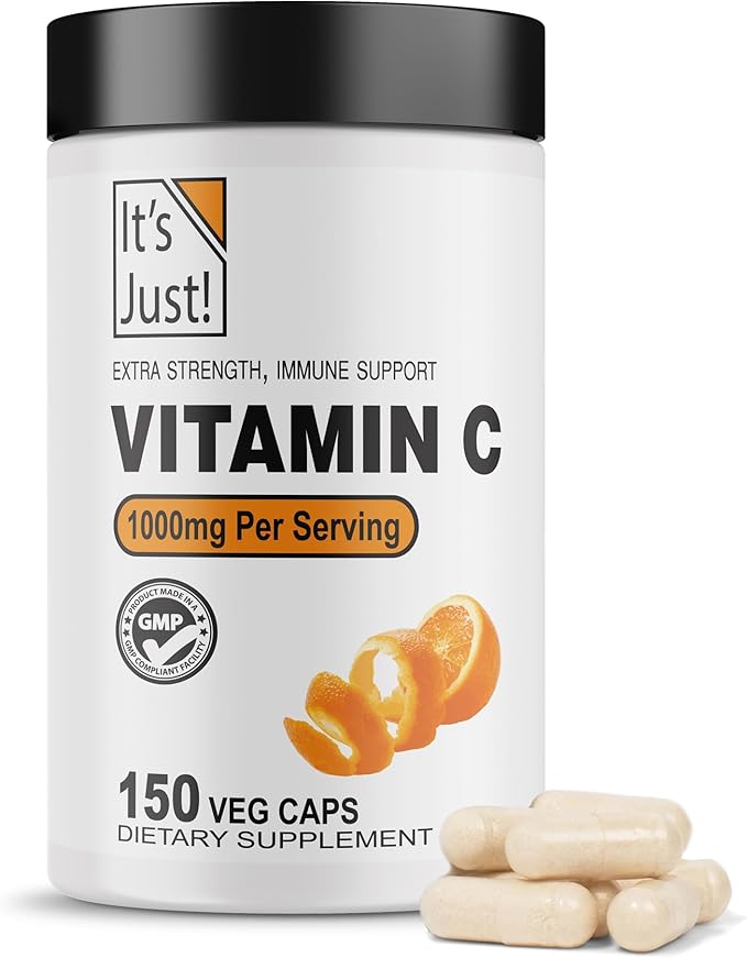 It's Just! - Vitamin C, Ascorbic Acid, 1000mg Daily Supplement Vegan Capsules, Immune Support, Healthy Living, (150ct Veggie Capsules)