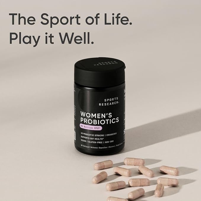 Sports Research Probiotics with Prebiotics & Cranberry | Women's Probiotic Blend with 65 Billion CFU at Expiration | Gluten Free, Non-GMO Verified & Vegan Certified (30 Count)