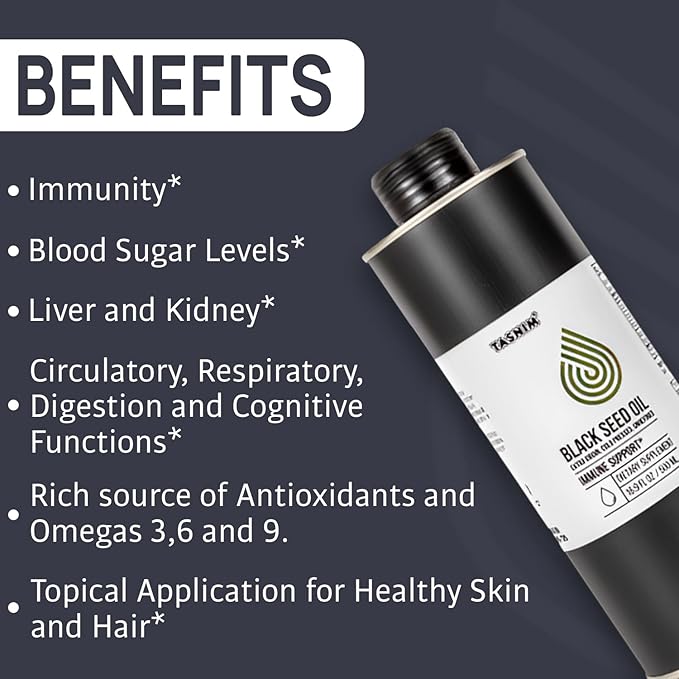 100% Ethiopian BlackSeed Oil 16.9 Fl Oz - Cold Pressed Black Seed Oil for Immune Support, High Potency 5.7% - 21% Thymoquinone Skin, Hair & Overll Health - Unrefined Black Cumin Seed Oil - Gluten Free
