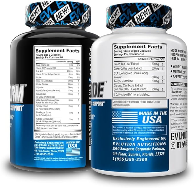 EVL Weight Loss Support Stack - Trans4orm Thermogenic Fat Burner & Metabolism Support Pills with Green Coffee Bean Extract and Forskolin Plus LeanMode Non-Stimulant