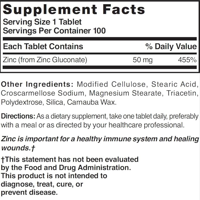 NAT B ZINC GLUC TB 50MG 100