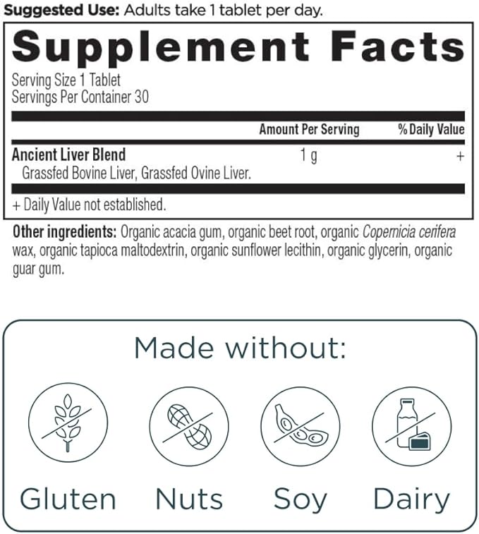 Ancient Nutrition Organ Supplements, Once Daily Grass-Fed and Wild Organ Complex Capsules, Beef & Lamb Liver, Supports Healthy Blood, Gut, and Liver, 30 Ct