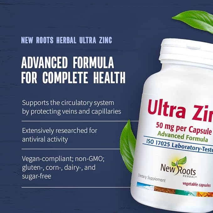 New Roots Herbal Ultra Zinc Advanced Formula 50 mg (90 Veg Caps) – Key in Nutrient Absorption & Metabolism, Tissue & Energy Production | Supports Immunity | Supports Skin Health, Eye Health