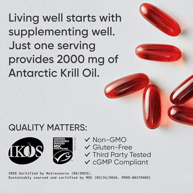 Sports Research® Omega-3 Krill Oil 2000mg - Pure Antarctic Superba Boost Krill with Phospholipids, Choline & Astaxanthin - MSC Certified Sustainable, Non-GMO Verified & Gluten Free - 60 Softgels