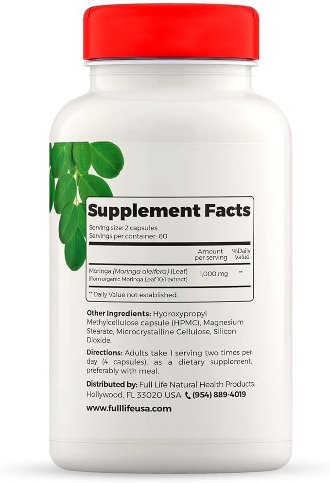 Full Life Hydrolyzed Collagen and Moringa Oleifera Capsules - Dietary Supplements - Bovine Collagen Pills for Women and Men, Gluten-Free - Veggie Capsules