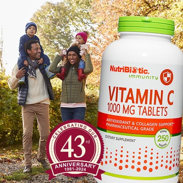 NutriBiotic - Vitamin C 1000 Mg, 250 Count Tablets | Essential Immune & Antioxidant Collagen Support Supplement | Pharmaceutical Grade L-Ascorbic Acid | Vegan, Non-GMO & Gluten Free