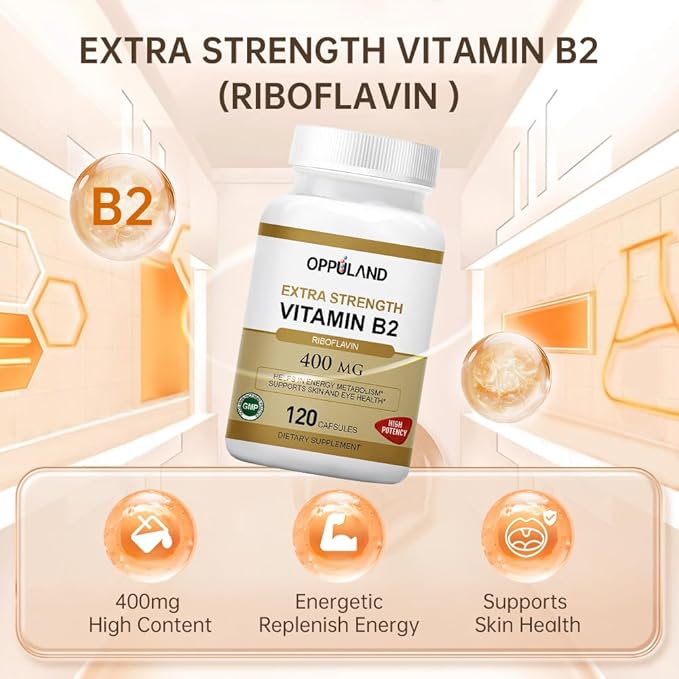 Riboflavin Vitamin B2 Supplement - B-2 Vitamin - Boosts Energy Metabolism & Cellular Function - Daily Nutritional Supplements for Men & Women - 400 mg Capsules - 120 Counts