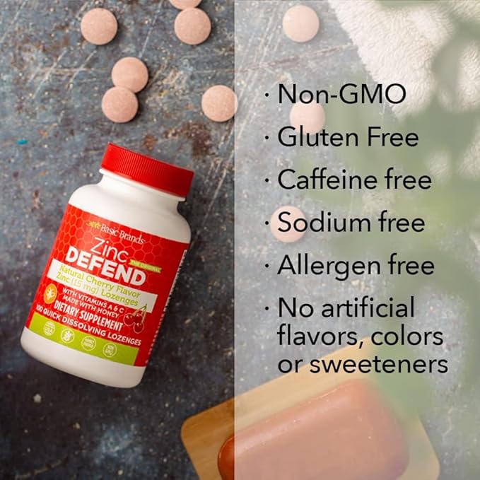 Basic Organics Natural Flavor Zinc Lozenges, Cherry, 100 Tablets