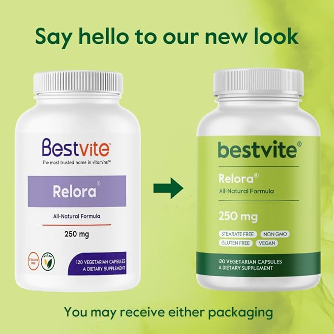 BESTVITE Relora 250mg (240 Vegetarian Capsules) (120 x 2) No Fillers - No Stearates - No Flow Agents