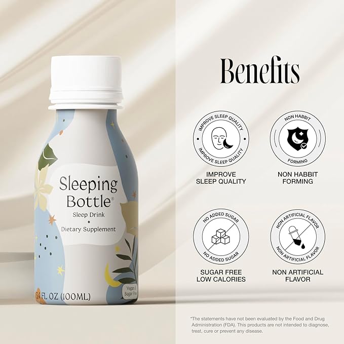 Sleep Aid Drink, Melatonin Free, Vegan, No-Sugar, Cherry Flavor (3.4 Fl Oz, Pack of 10)