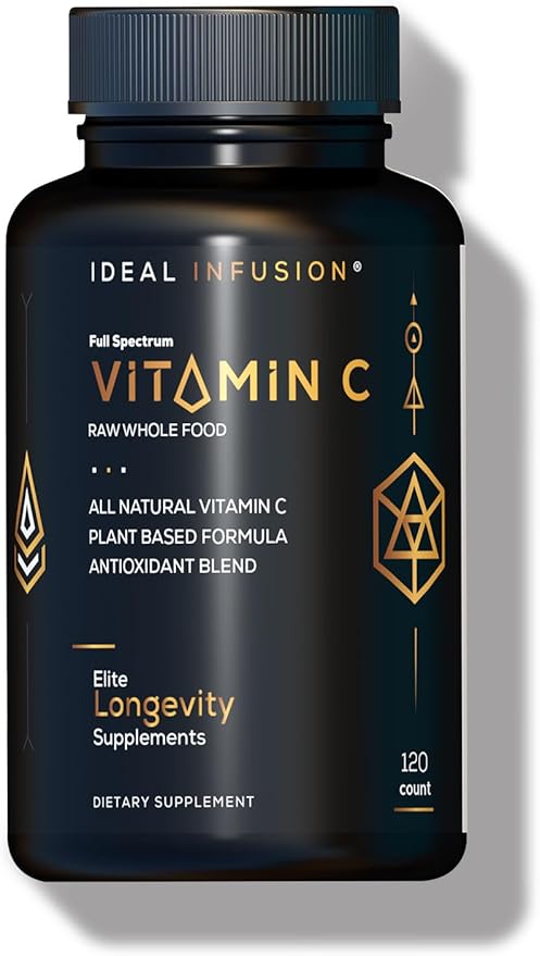 Ideal Infusion Raw Whole Food Vitamin C Complex: Natural Vitamin C Extracted from Organic Oranges and Acerola Cherries with Food Based Bioflavanoids (60 Servings) No Synthetic Ascorbic Acid