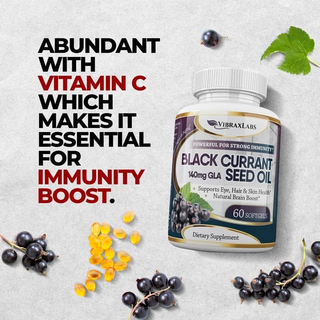 Black Currant Oil 1000mg - Hexane Free – Natural Anti Aging Antioxidant with High GLA Formula – Supports Hair, Skin, Joint & Eye Health – Premium Black Currant Seed Oil Softgel Supplement