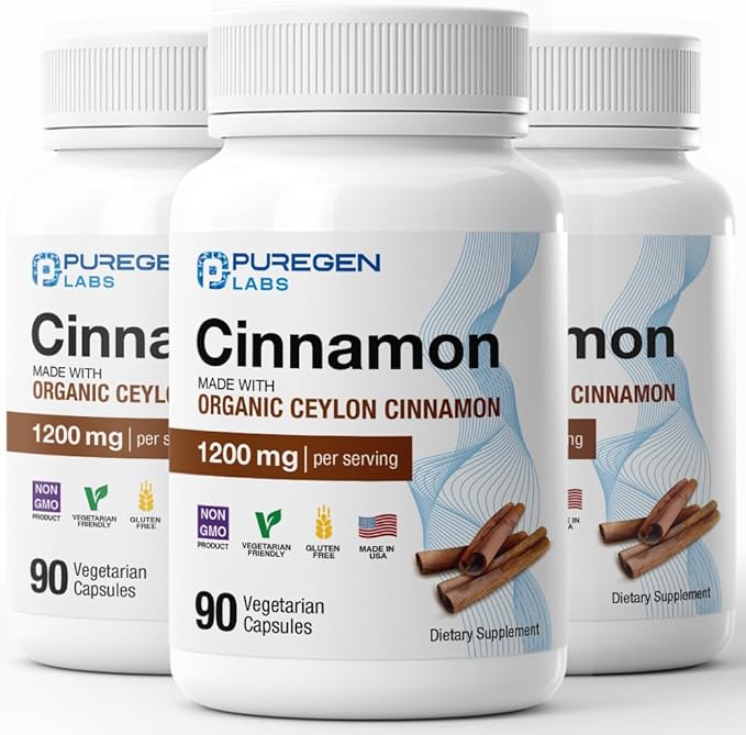 Puregen Labs Organic Cinnamon (Ceylon Cinnamon) 1,200mg Serving Total 270 Veggie Caps - No Harmful Additives | Non-GMO | Gluten-Free – Made in USA
