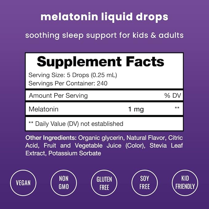 NutraChamps Liquid Melatonin Drops, 480 Servings, Sugar Free Kids Melatonin Liquid Sleep Aid Supplement, Vegan & Non-GMO, Natural Berry Flavor, Melatonin 1 mg Drops