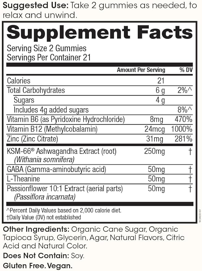 Winged Wellness Calm & Collected, Stress Relief Gummies - Stress Support Supplement with KSM-66 Ashwagandha, L-Theanine, GABA & Passionflower - Vegan & Gluten-Free Gummy - Raspberry, 42 Count