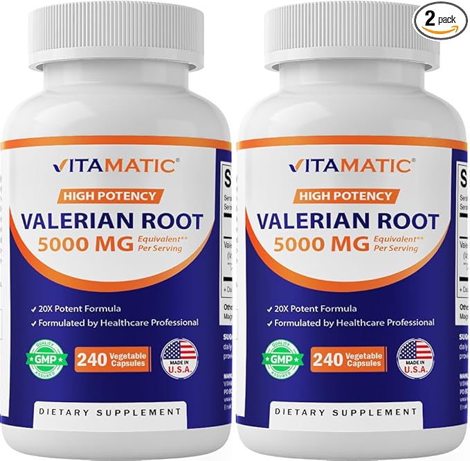 Vitamatic 2 Packs Valerian Root 20:1 Extract 250 mg - 240 Capsules - 20X Concentrated Extract
