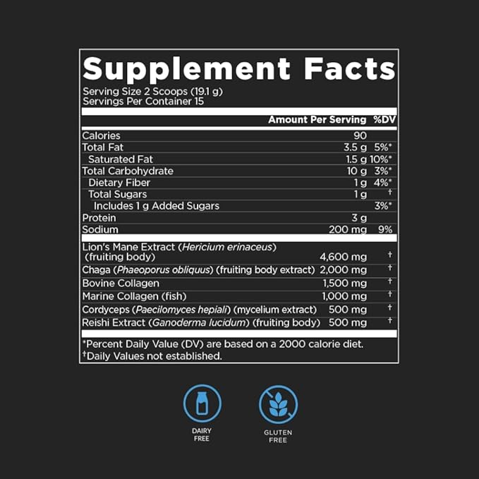 Collagenius v 2.0 - Blended Powder of 4 Mushrooms, Collagen & Superfoods - Brain Supplement Supports Focus, Memory, Hair, Skin - Salted Caramel 15 Servings