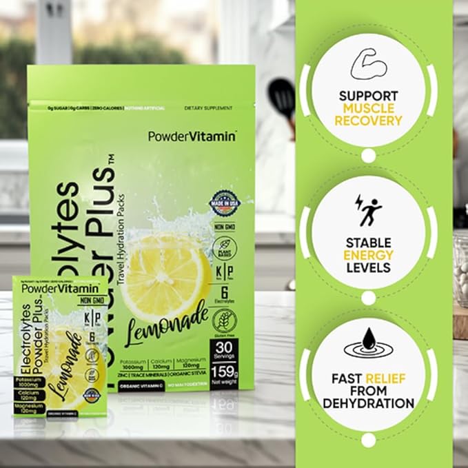 Electrolytes Powder Plus, Keto, Lemonade, Zero Sugar, 1000mg Potassium, 120mg Calcium, 120mg Magnesium, Non-GMO, Zero Calories, 30 Hydration Packets