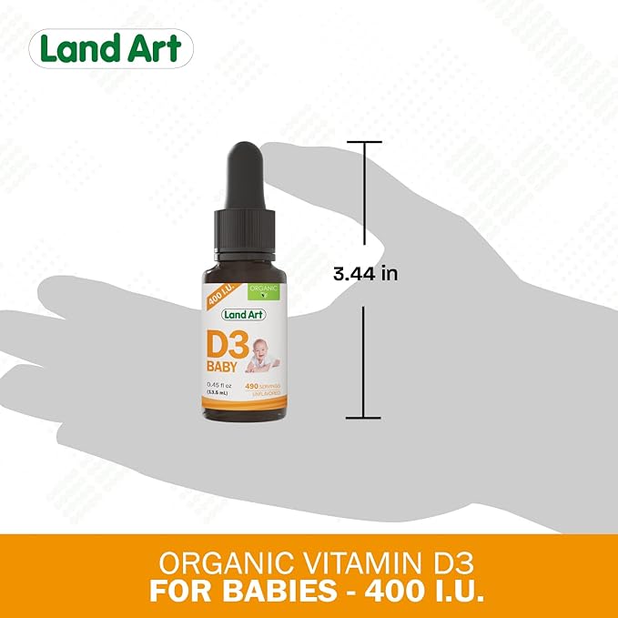 Certified Organic Vitamin D3 Drops - for Baby - 400 IU per Drop - 490 Servings - Development and Maintenance of Bones and Teeth - GMO Free - Gluten Free – 0.45 fl oz (13.5 ml)