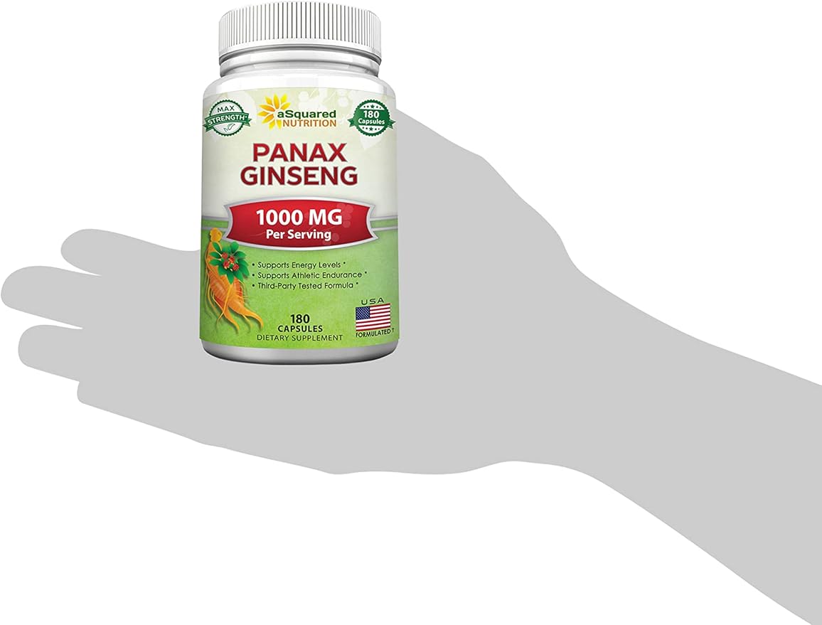 aSquared Nutrition Red Korean Panax Ginseng (1000mg Max Strength) 180 Capsules Root Extract Complex, Asian Powder Supplement, High Dosage Ginsenosides in Seeds, Tablet Pills for Women & Men-Sex Health