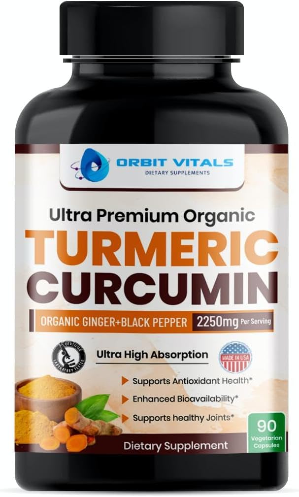 Turmeric Curcumin with Black Pepper & Ginger 2250mg - Ultra Potent Turmeric Supplement with 95% Curcuminoids & BioPerine for Joint Support, Enhanced Bioavailability, Immune Health - 90 Vegan Capsules