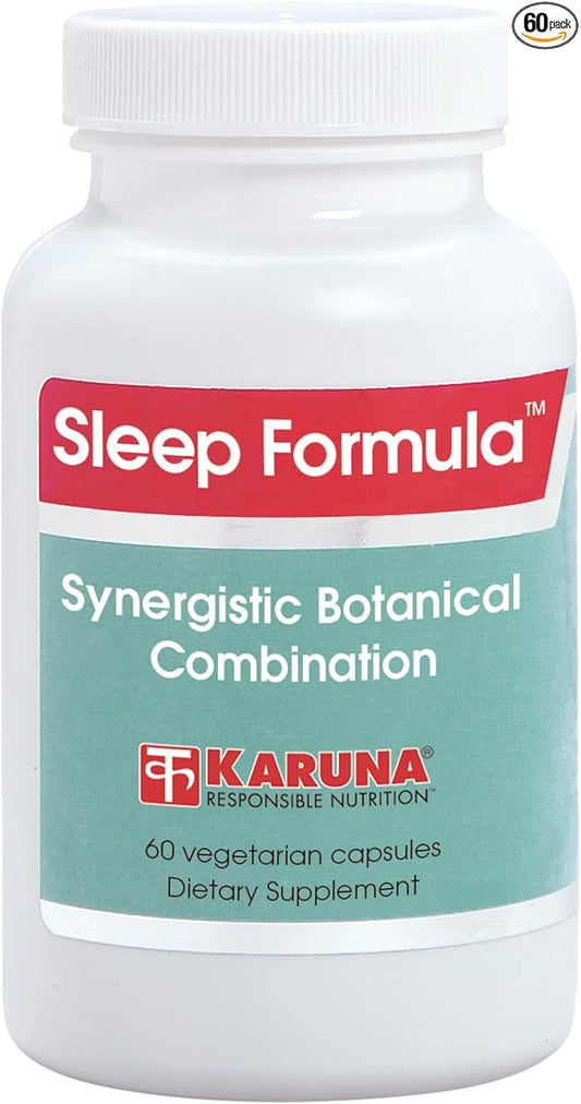 Karuna Health Sleep Formula | 60 Vegetarian Capsules | Valerian (Root) 300mg, Lemon Balm (Leaf) 80mg, Hops Fruit Extract 60mg, Passionflower (Leaf) 40mg