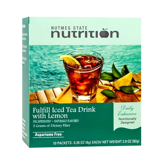 Nutmeg State Nutrition - Fulfill High Fiber Drink Mix, Low Calorie, Fat Free, Decaffeinated, Sugar Free, Naturally Flavored, Protien, Aspartame Free, 10 Servings Per Box (Iced Tea w/ Lemon)
